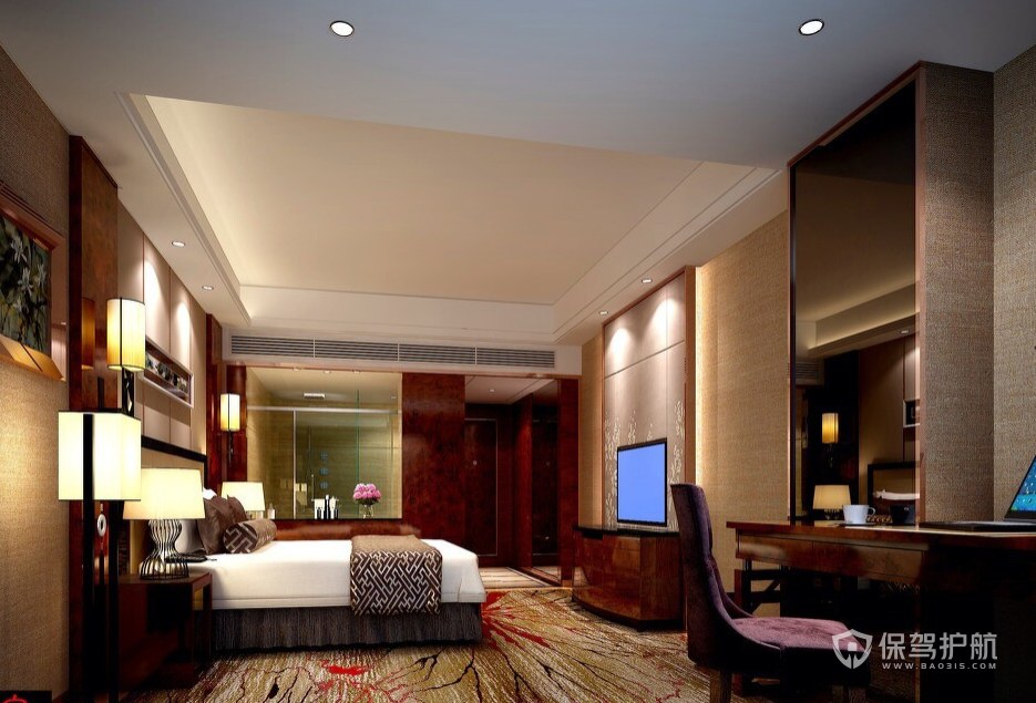 新古典风格商务酒店大床房装修效果图