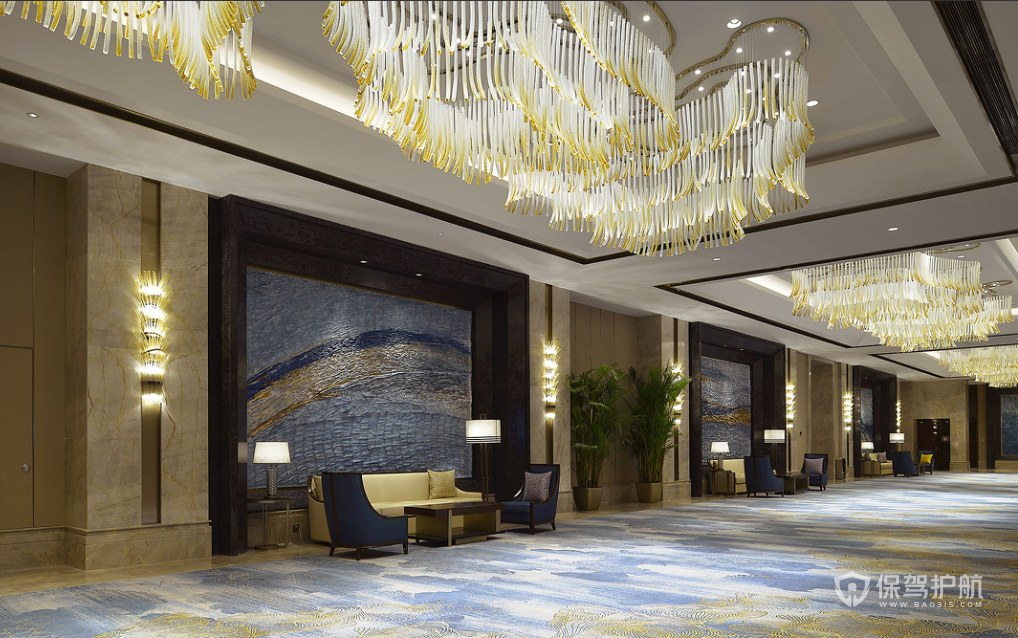 港式风格星级酒店大厅走廊装修效果图