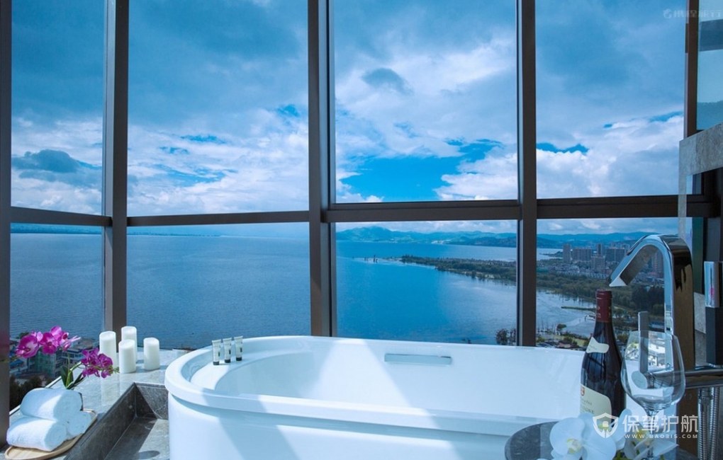 现代风格海景酒店客房浴缸装修效果图