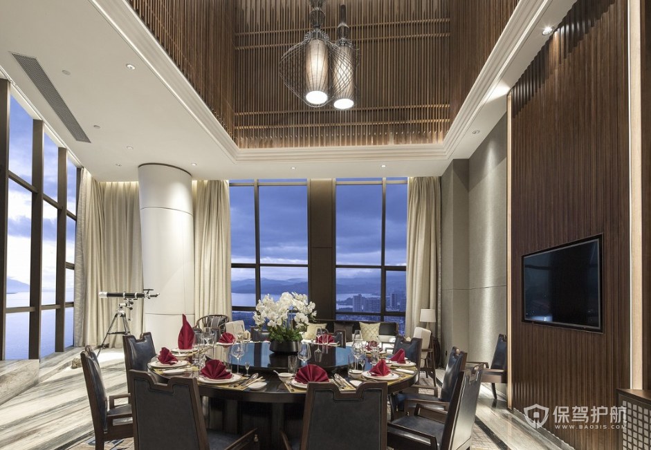 新中式风格酒店总统套房就餐区装修效果图