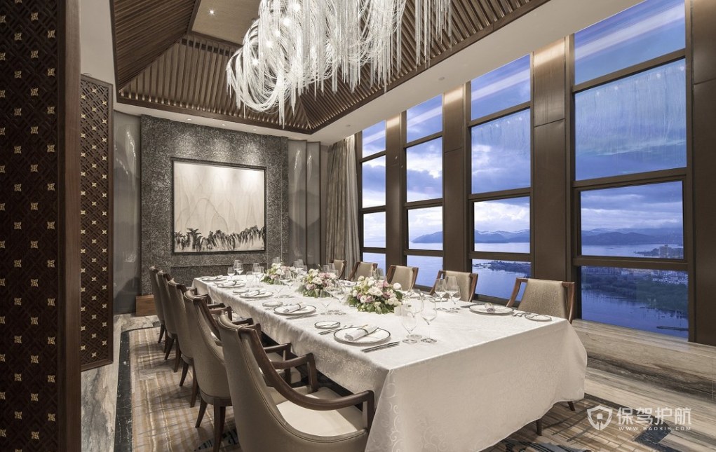 新中式风格酒店总统套房西餐厅装修效果图