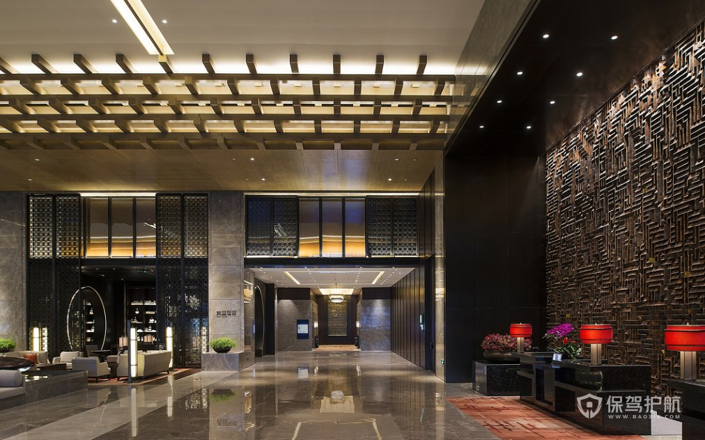现代中式风格酒店门厅走廊装修效果图