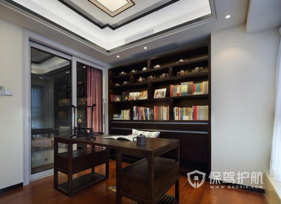 中式风格三居室书房书架设计效果图