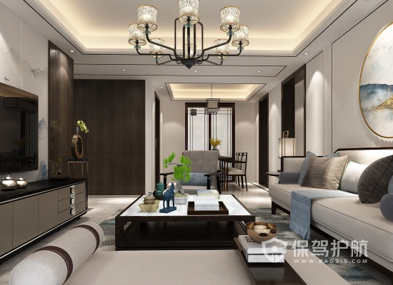 新中式风格三居室客厅吊灯设计效果图