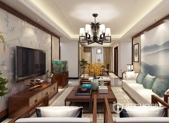 新中式风格两居室客厅整体装修效果图