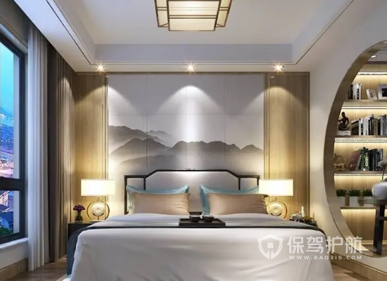 新中式风格四居室卧室背景墙装修效果图