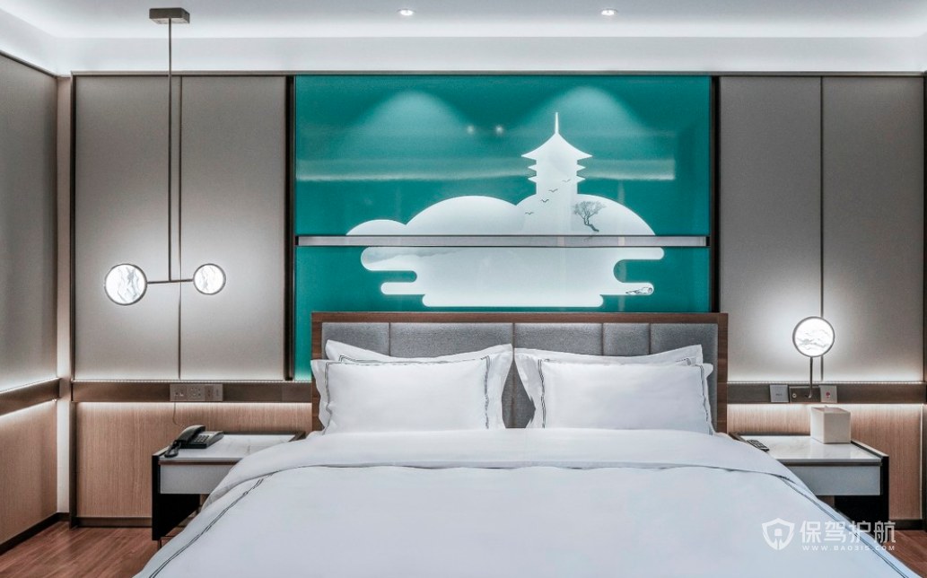 新中式风格酒店客房装修效果图