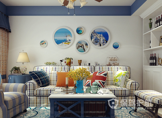 地中海风格三居室客厅背景墙装修效果图