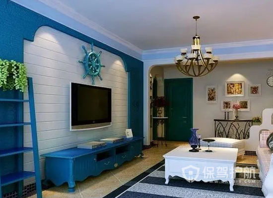 地中海风格三居室客厅电视墙装修效果图