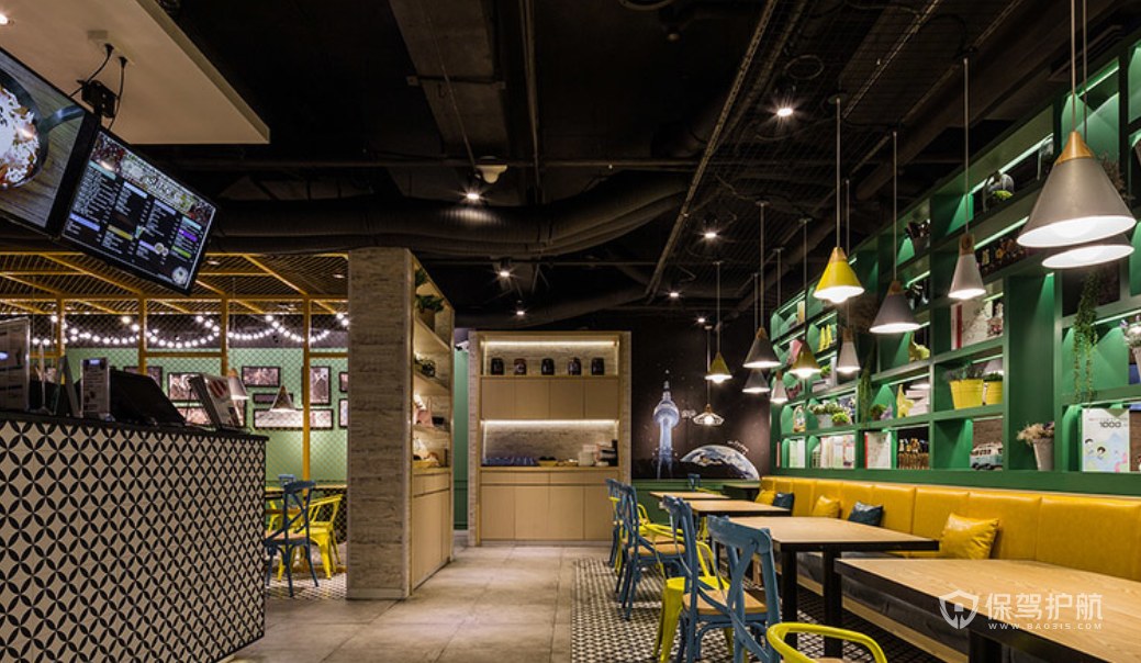 现代创意风格韩式炸鸡店收银台装修效果图