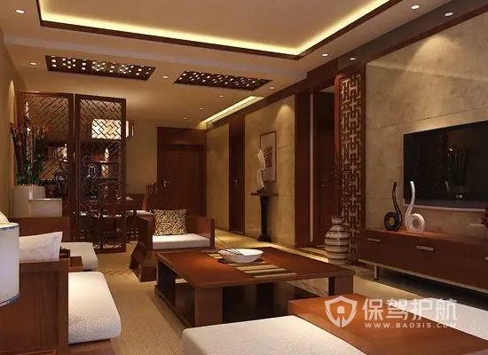 中式风格三居室客厅装修实景图