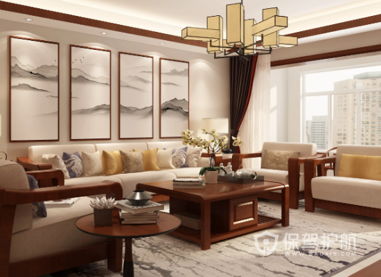 新中式风格四居室客厅挂画设计效果图