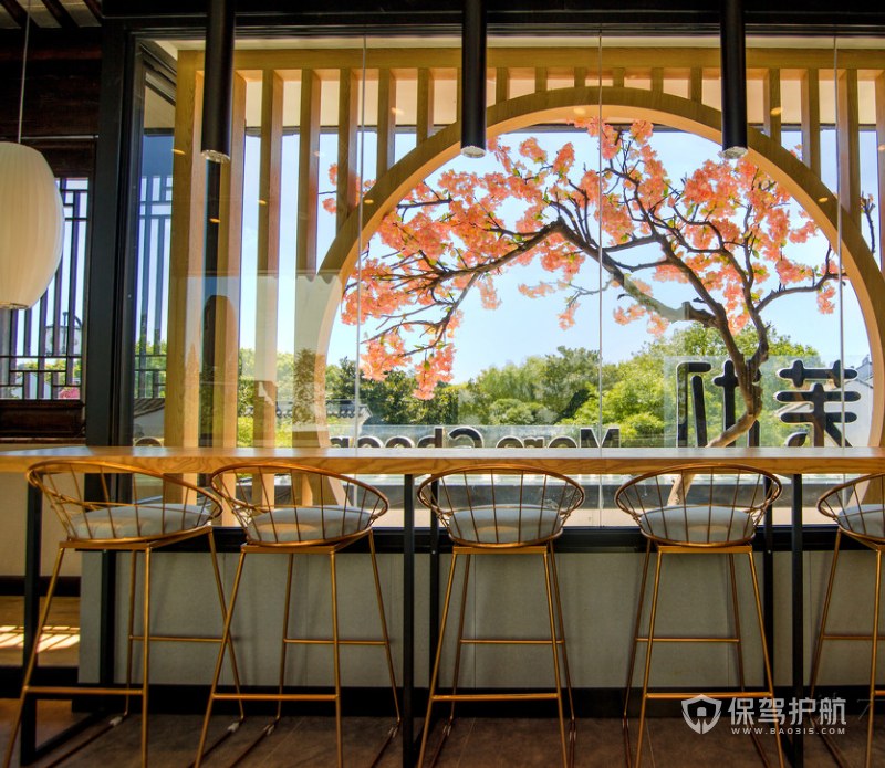 日式风格网红茶饮店吧台装修效果图