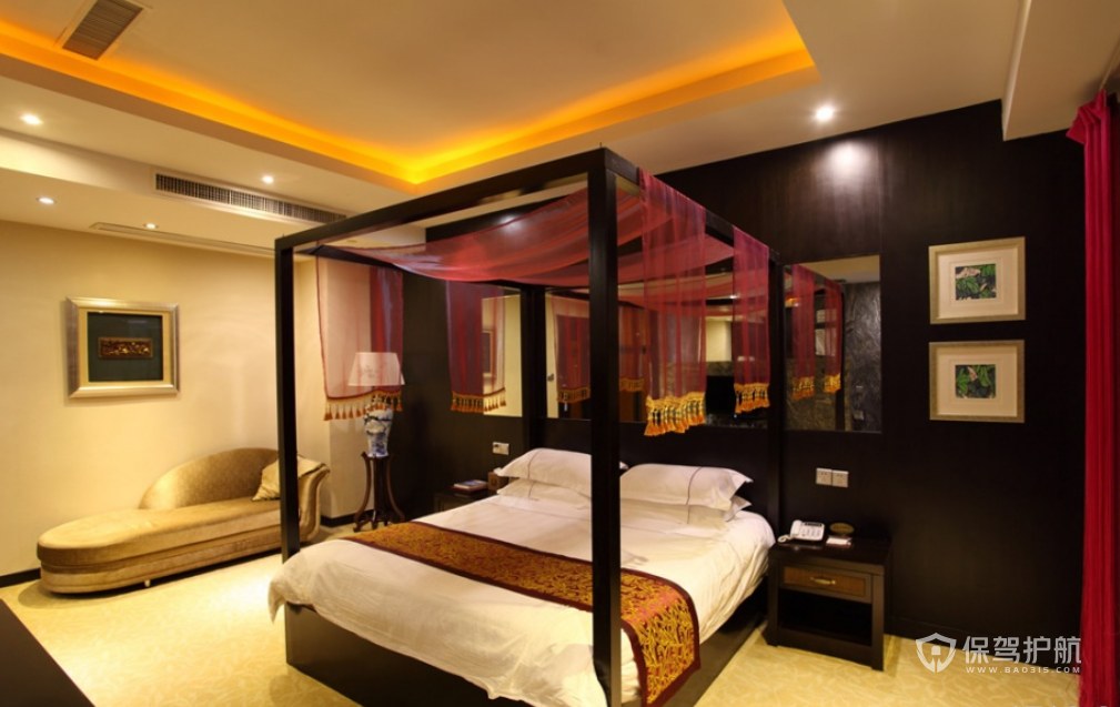 中式风格温泉度假酒店大床房装修效果图