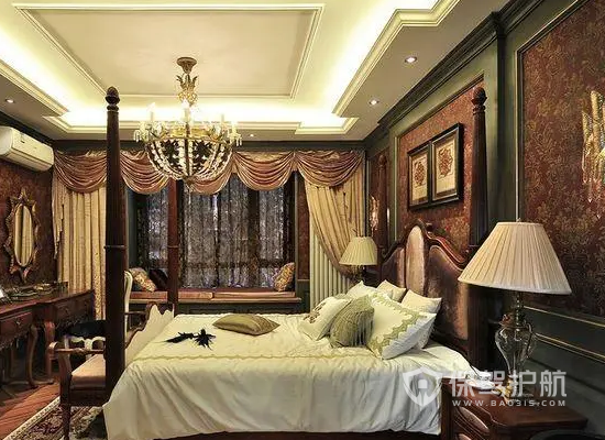 复古古典风格四居室卧室装修实景图
