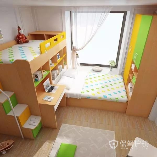 二胎房最常见的设计就是上下床,不见得有点省空间,大价钱买的儿童床