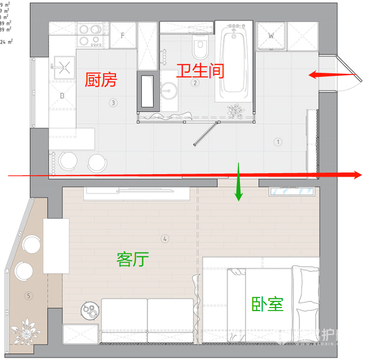 45平方一室一厅设计图图片