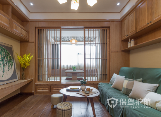 日式原木风格两房一厅客厅装修实景图