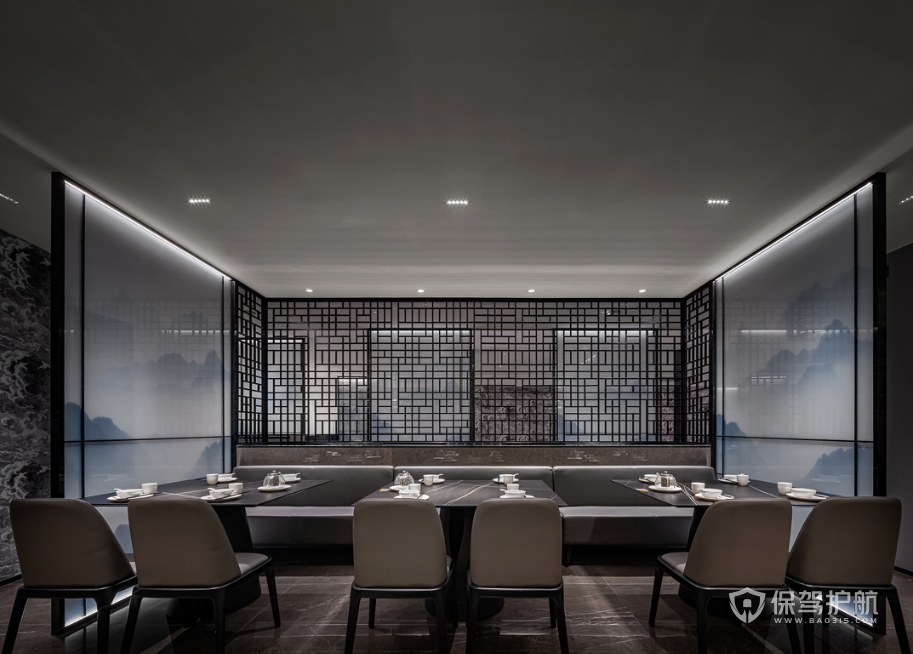 新中式风格餐馆座位装修效果图