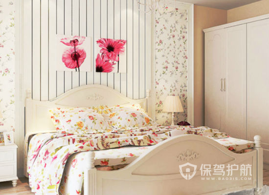 韩式田园风格复式楼卧室装修实景图