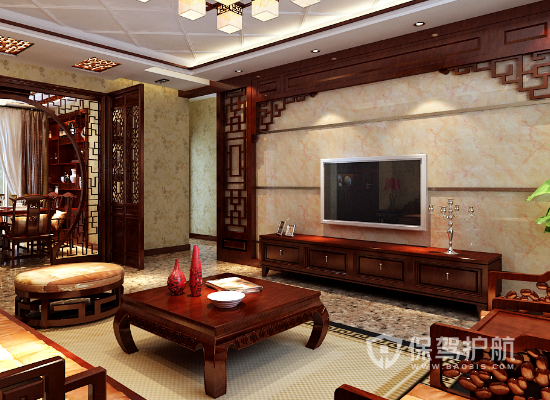 中式古典风格三室两厅客厅装修效果图