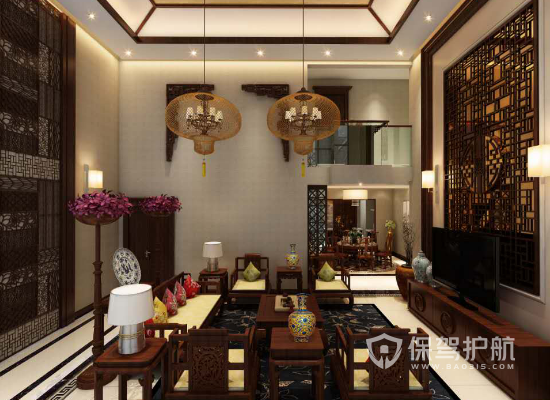 中式古典风格别墅客厅装修效果图