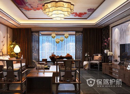 中式古典风格四居室客厅装修效果图