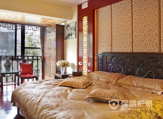 中式风格复式楼三居室卧室装修实景图
