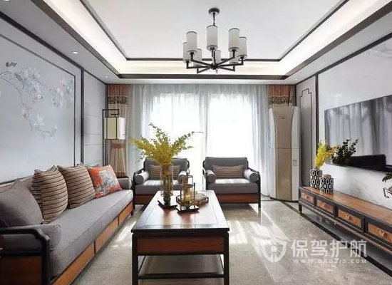 中式风格四室两厅客厅吊灯装修实景图