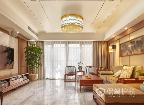 中式风格四居室客厅吊灯装修实景图
