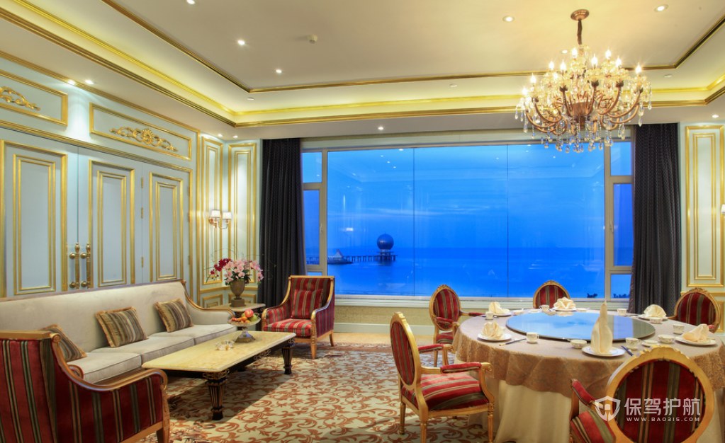欧式古典风酒店海景就餐包厢装修效果图