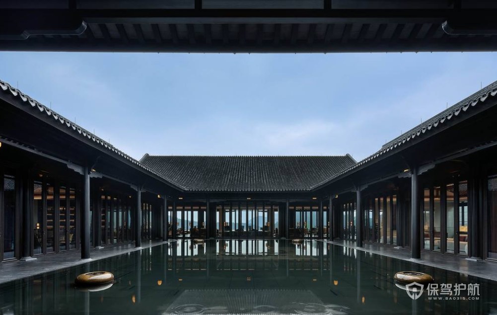新中式风格度假酒店庭院装修效果图