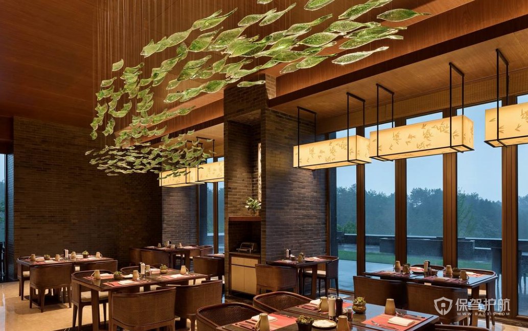 新中式风格度假酒店西餐厅装修效果图