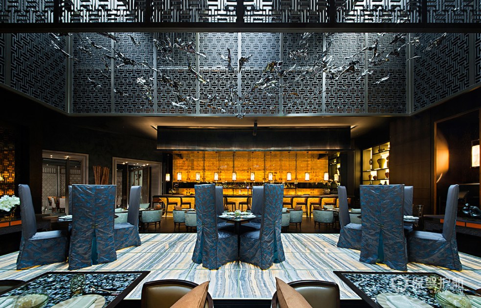 中式风格酒店西餐厅布局效果图