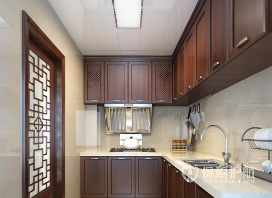 新中式风格复式楼厨房装修实景图