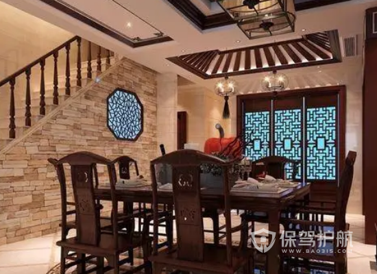新中式风格复式楼餐厅装修实景图