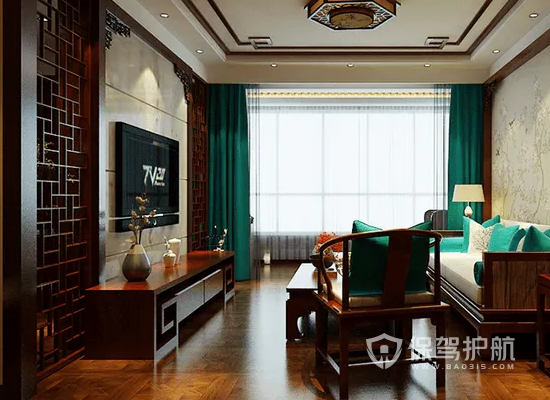 中式古典风格复式楼客厅装修实景图